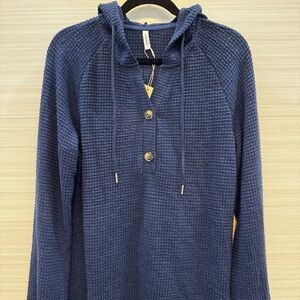 Dokotoo Navy Blue Waffle Knit Pullover Hoodie size Medium